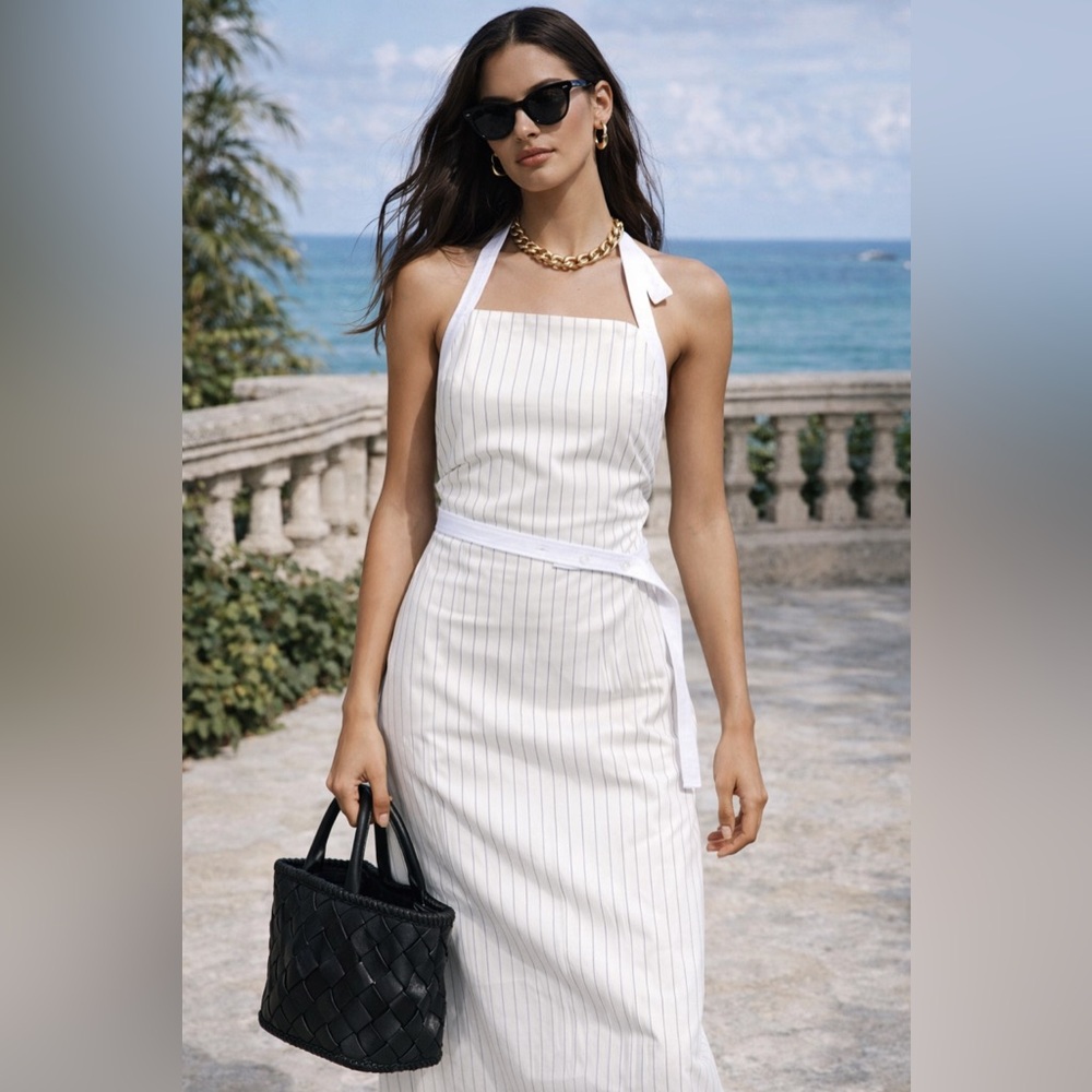 NWT ZARA GABARDINE HALTER MIDI DRESS